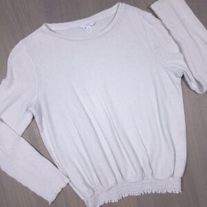 Time and Tru Smocked Hem White Long Sleeve Top M